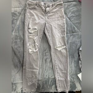 American Eagle Gray Distressed Skinny Jeans